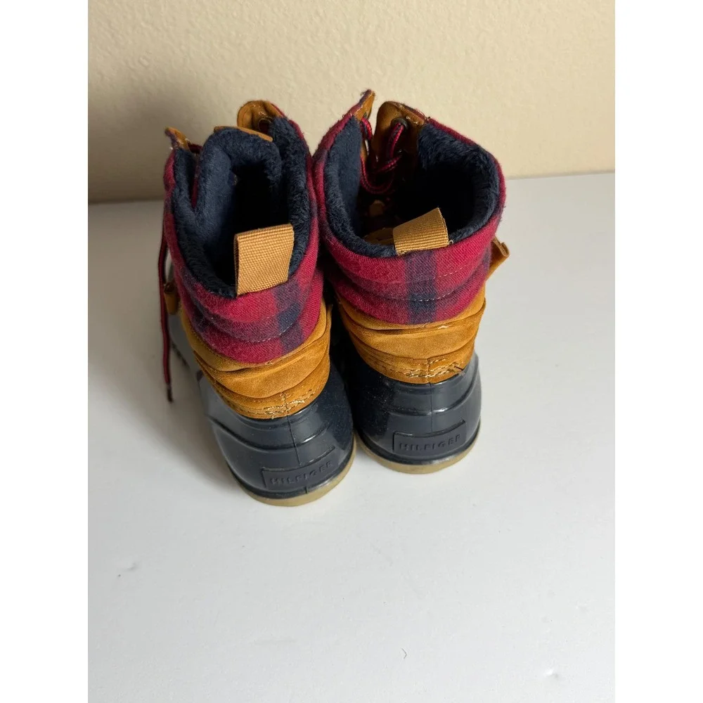 Tommy Hilfiger Mens TWHUSKI-R Duck Boots Navy Tan Red Plaid Faux Fur Lined 10M